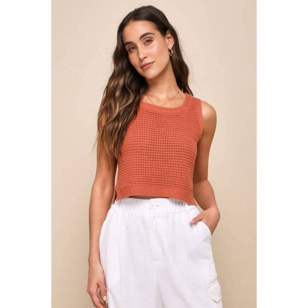 NWT Lulus Get The Look Rust Orange Loose Knit Sweater Tank Top - Size M